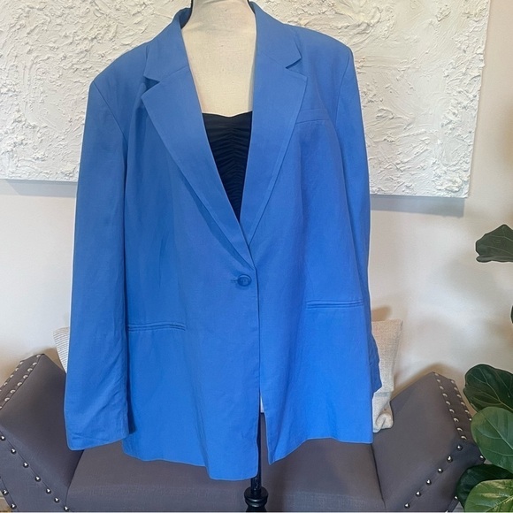 H&M Linen Blend Blazer Jacket Womens Medium Single Button Blue Sz XXL NWT - Picture 2 of 10